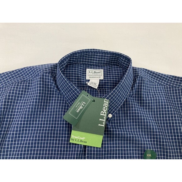 LL Bean Shirt Men’s XXL Reg Blue Check Wrinkle Free Button Down 1 Pocket Casual - Picture 4 of 8